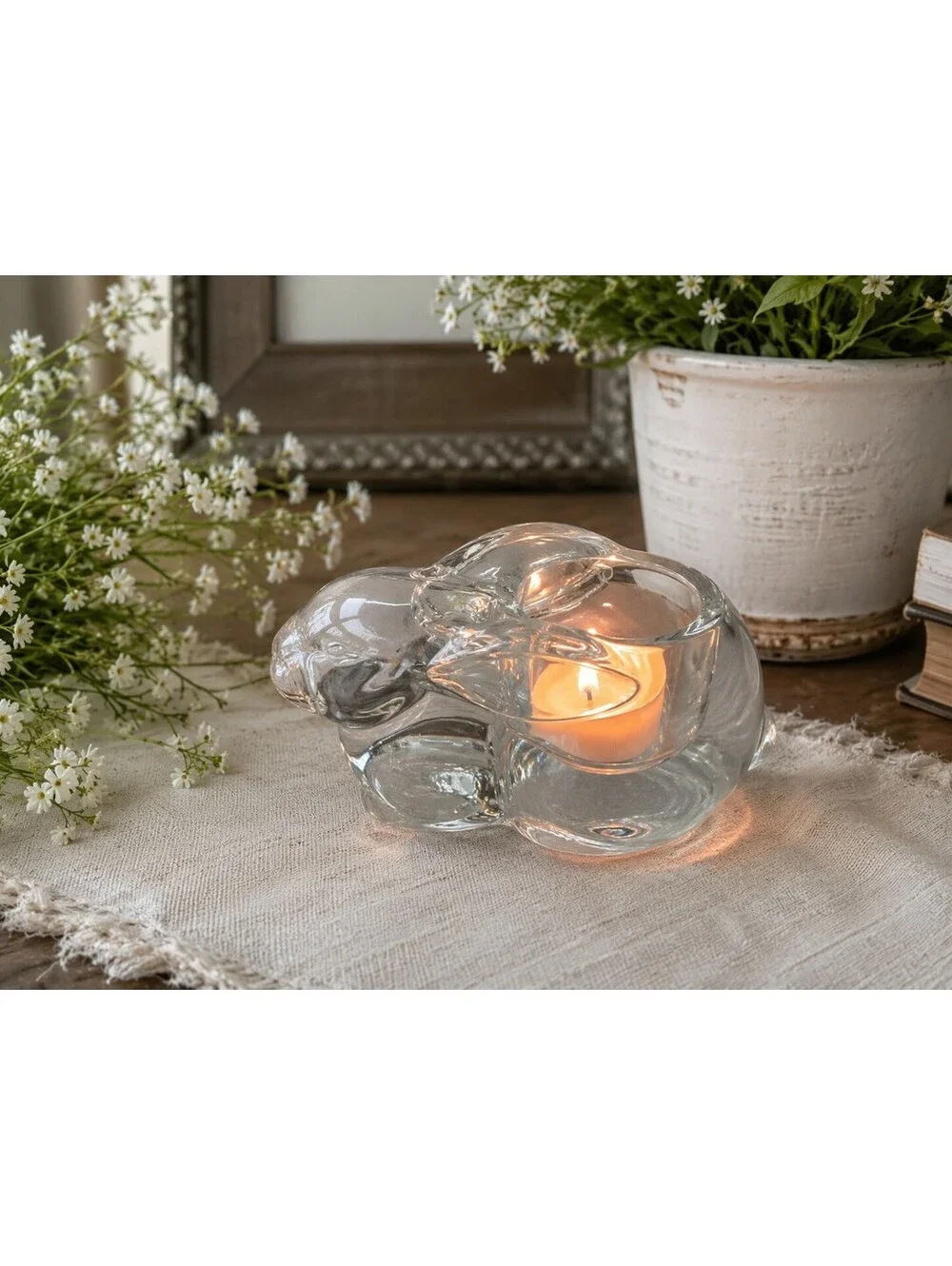 Vintage Clear Indiana Glass Bunny Rabbit Tealight Votive Candle Holder Clear